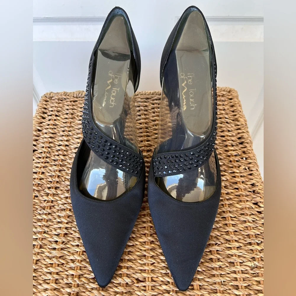 The Touch of Nina‎ Satin Rhinestone Black Heels Size 9M